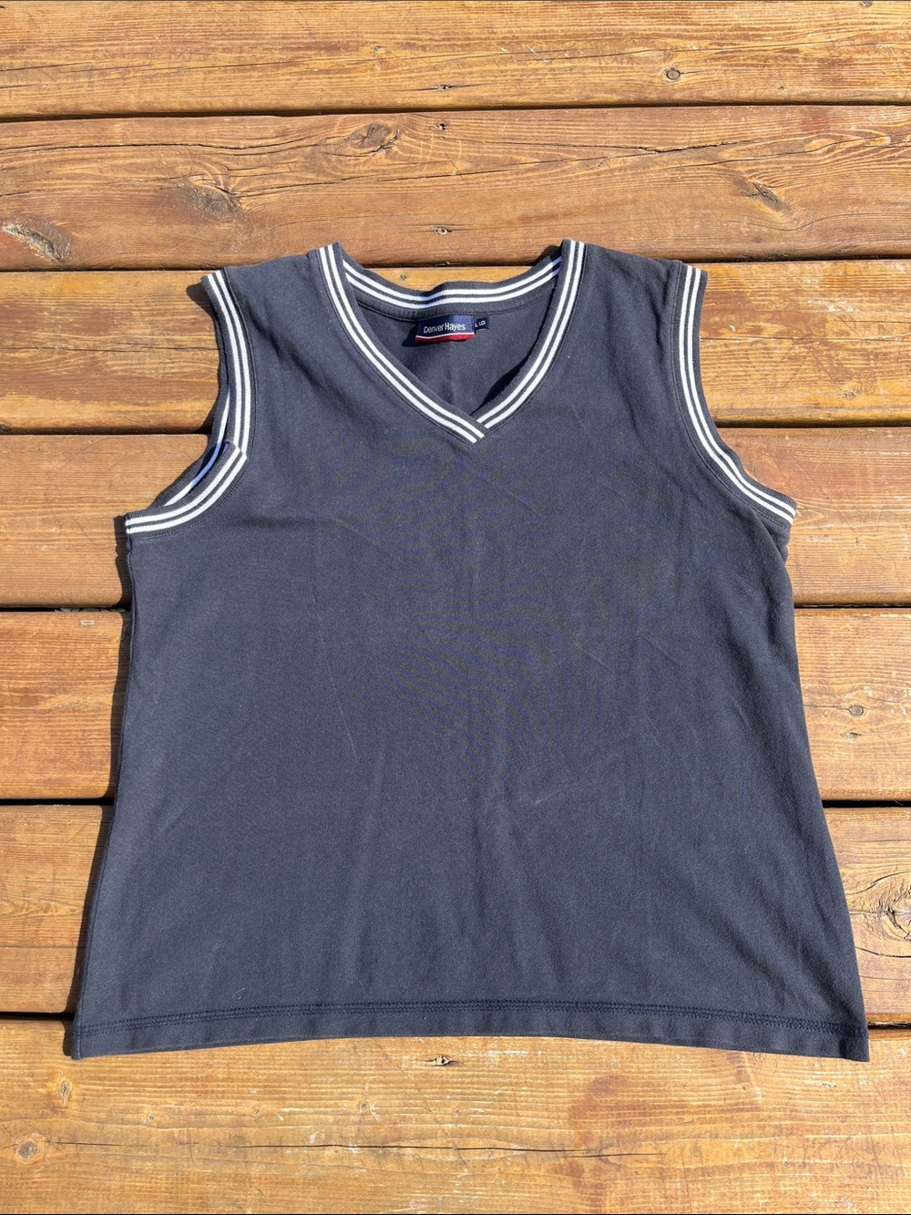 Vintage Denver Hayes navy blue and white sweater vest